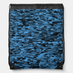 Abstract Pattern Blue Black Drawstring Bag