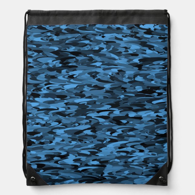 Abstract Pattern Blue Black Drawstring Bag (Front)