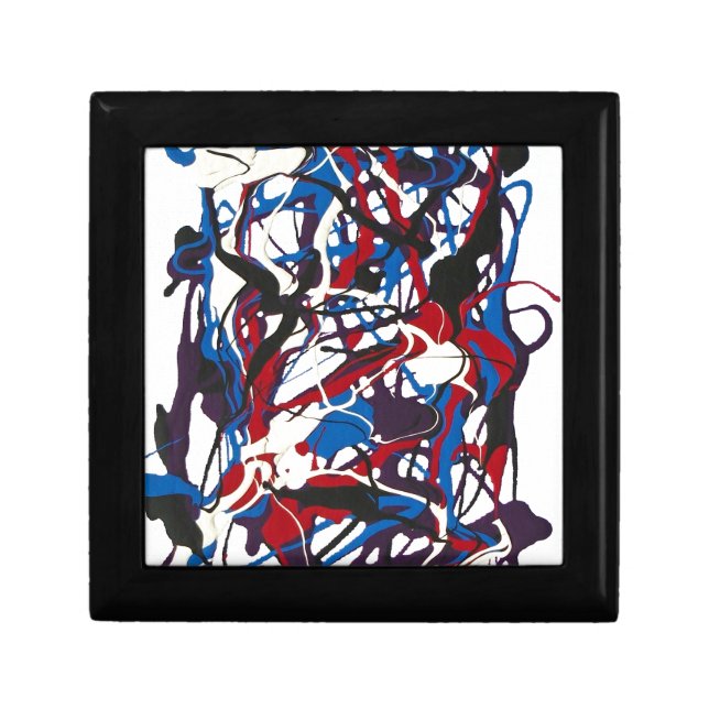 Abstract pattern blue, red, black, white. Modern. Jewelry Box (Front)