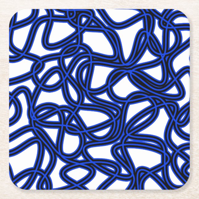 Abstract pattern - blue square paper coaster (Front)