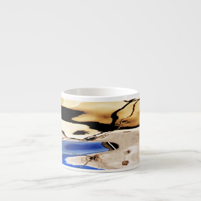 abstract pattern blue, tan and black espresso cup (Front)
