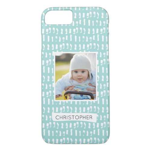 Abstract Pattern Blue Upload Your Photo Name iPhone 87 Case