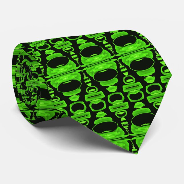 Abstract Pattern Dividers 02 Green and Black Neck Tie (Rolled)