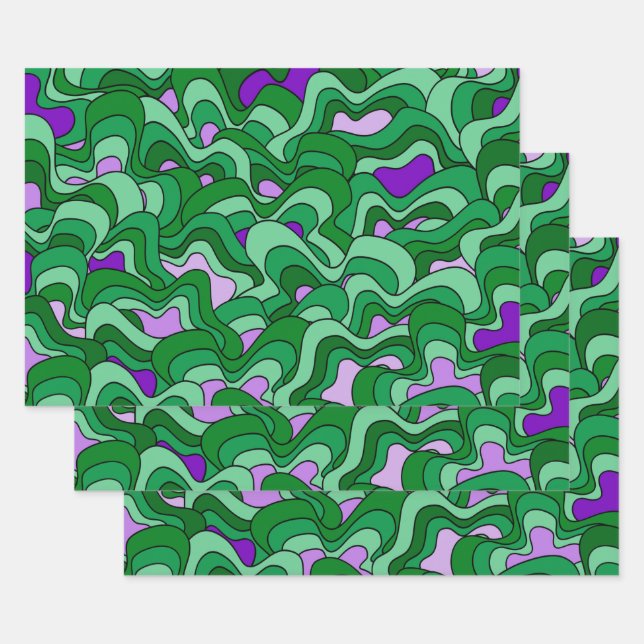 Abstract pattern - green and purple wrapping paper sheets (Set)