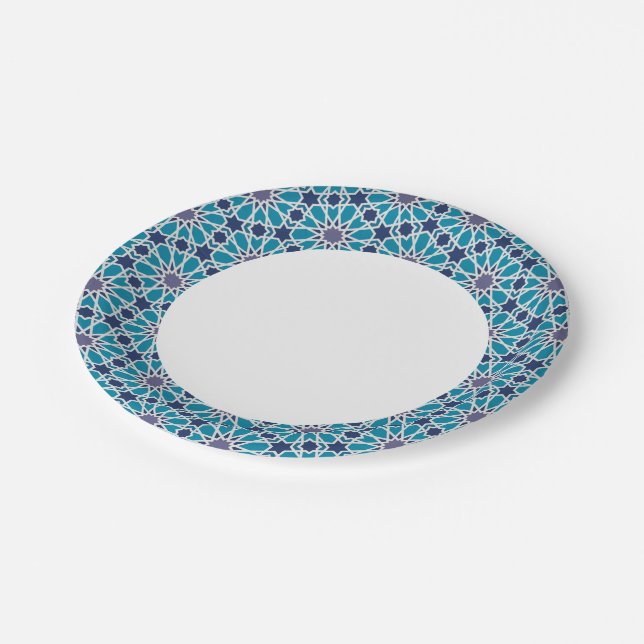 Abstract Pattern In Blue And Grey Paper Plates (Angled)