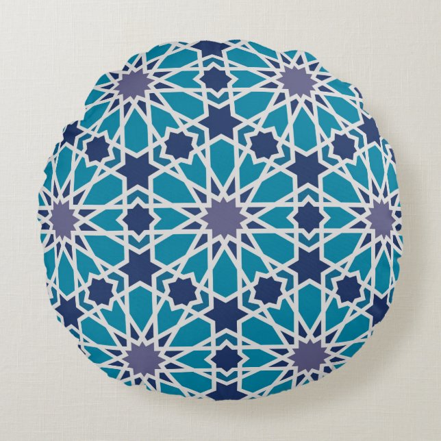 Abstract Pattern In Blue And Grey Round Pillow (Front)