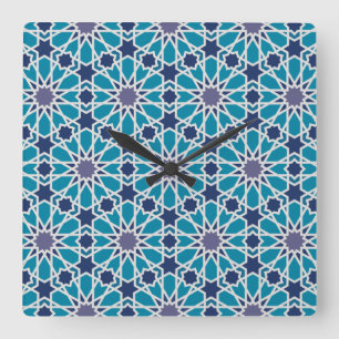 Abstract Pattern In Blue And Grey Square Wall Clock