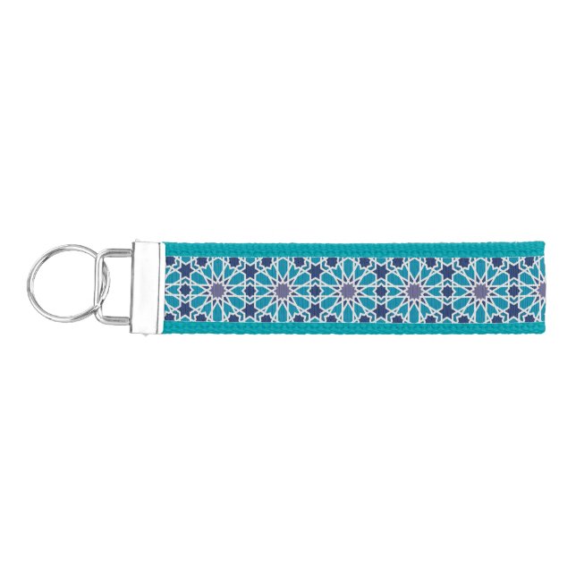 Abstract Pattern In Blue And Grey Wrist Keychain (Keys on Left)