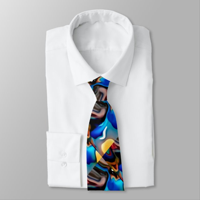 Abstract Pattern in Blue, Gold and Brown Neck Tie (Tied)