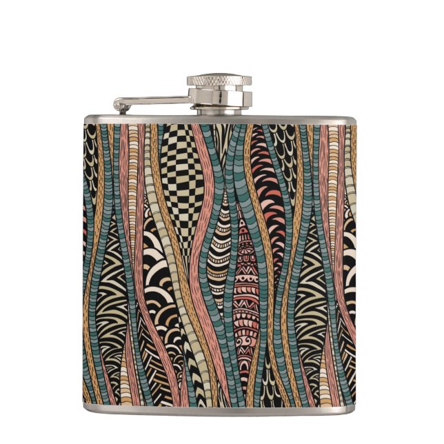 Abstract pattern in ethnic style hip flask (Front)