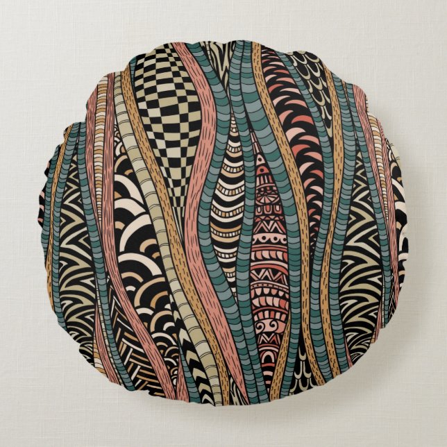 Abstract pattern in ethnic style round pillow (Front)