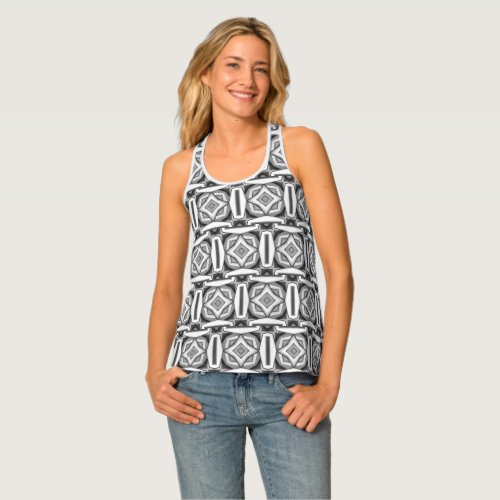 Abstract pattern in greyscale on  tank top