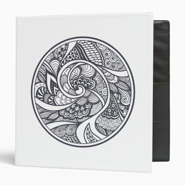 Abstract Pattern In Zen-Doodle Style 3 Ring Binder (Front/Inside)