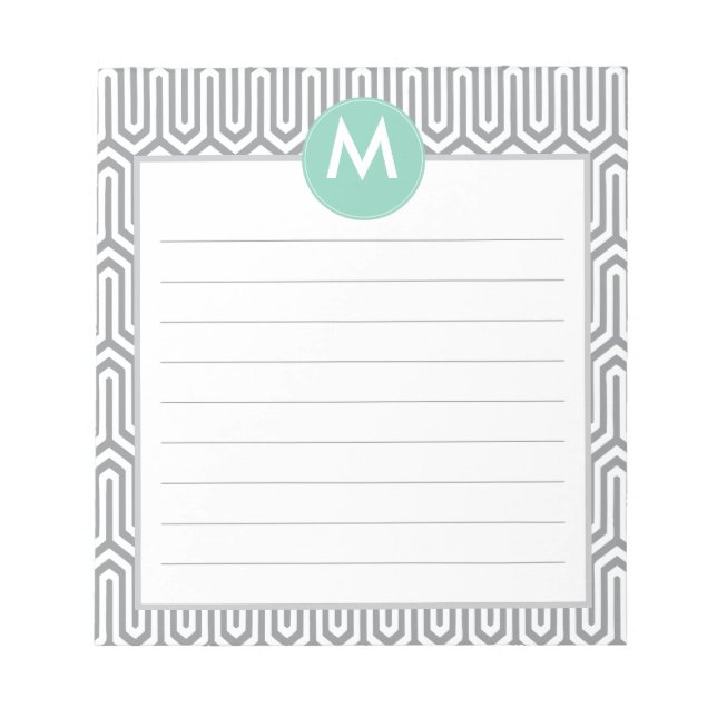 Abstract Pattern Monogram Initial in Mint Gray Notepad (Front)