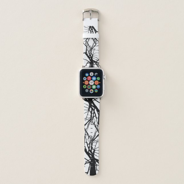 Abstract Pattern of Black and White Tree Branches Apple Watch Band (Front)