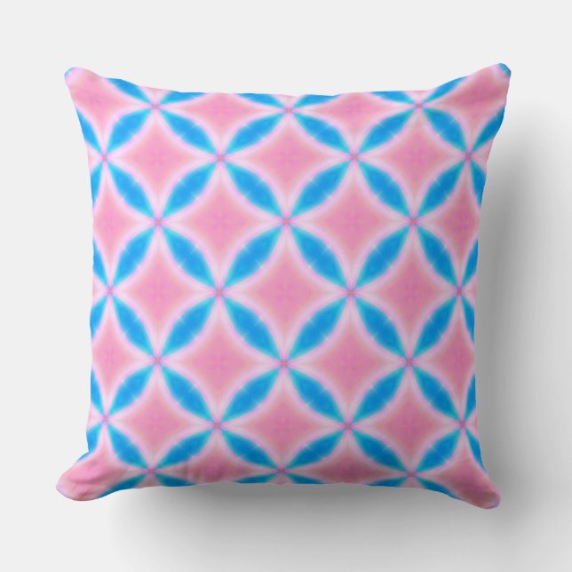 Abstract Pattern of Pink and Blue Squares Throw Pillow (Front)