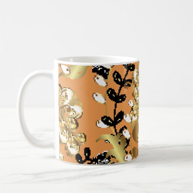 abstract pattern on orange yellow background with  coffee mug (Left)