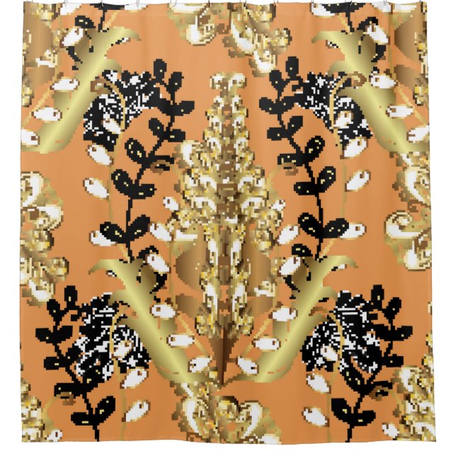 abstract pattern on orange yellow background with  shower curtain (Front)