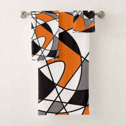 Abstract pattern _ orange gray black and white bath towel set