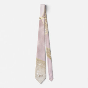 Abstract Pattern Pink Gold Glitter Monogrammed Neck Tie