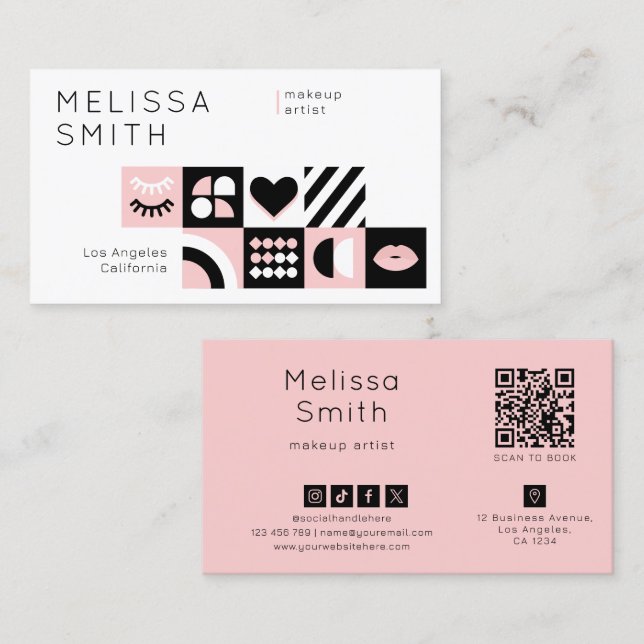 Abstract Pattern Pink Makeup Lash Beauty Salon Business Card (Front/Back)
