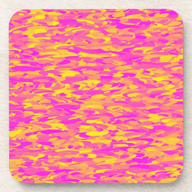 Abstract Pattern Pink Yellow Orange Beverage Coaster (Front)