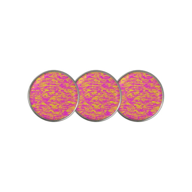 Abstract Pattern Pink Yellow Orange Golf Ball Marker (3 Up)