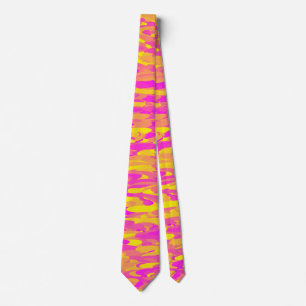 Abstract Pattern Pink Yellow Orange Neck Tie