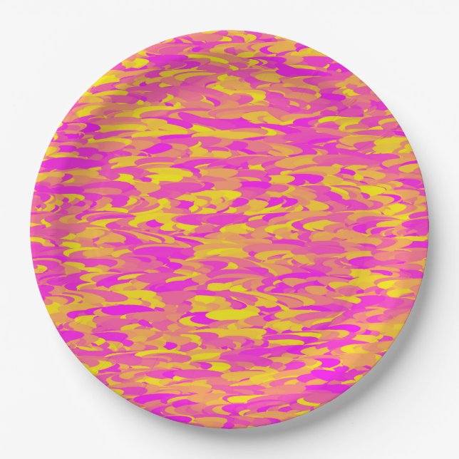Abstract Pattern Pink Yellow Orange Paper Plates (Front)