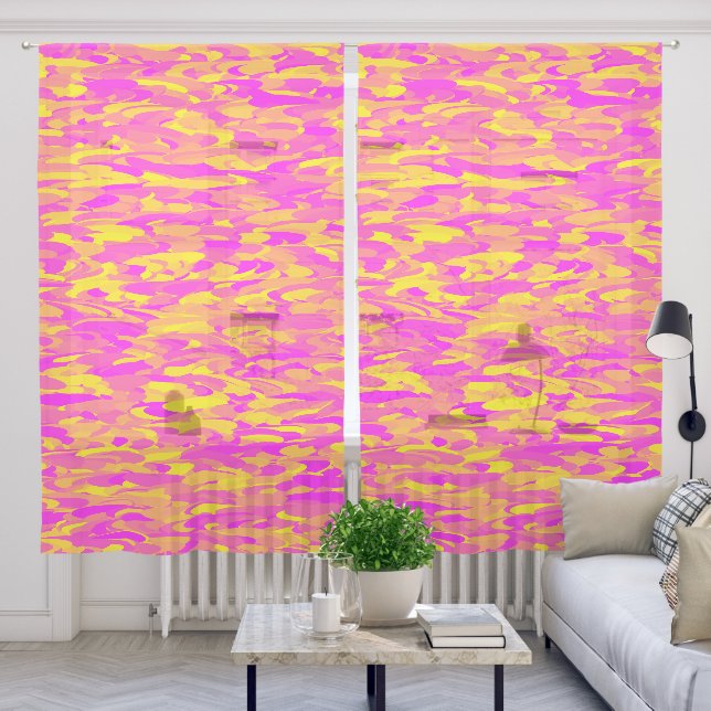 Abstract Pattern Pink Yellow Orange Sheer Curtains (Living Room)