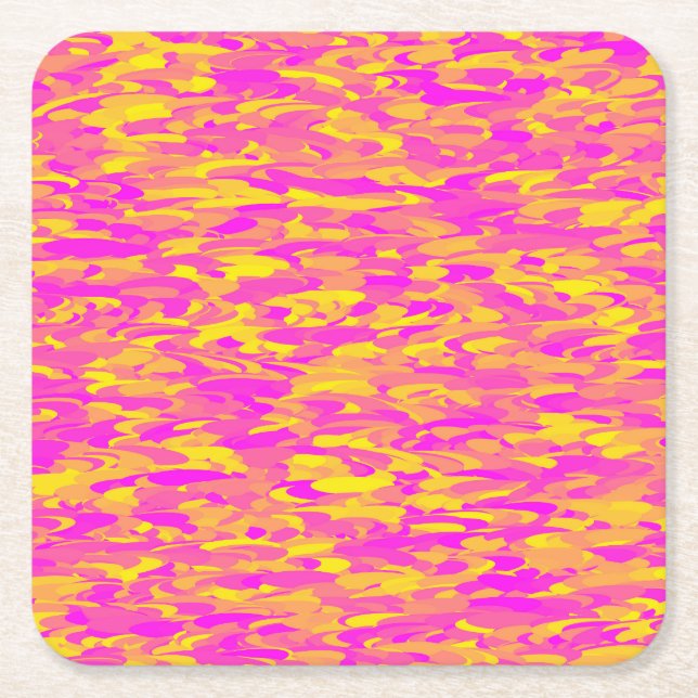 Abstract Pattern Pink Yellow Orange Square Paper Coaster (Front)