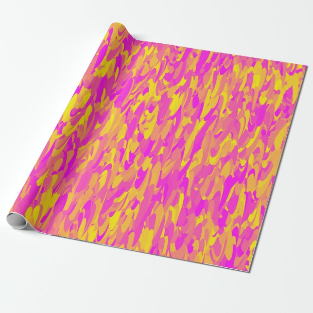 Abstract Pattern Pink Yellow Orange Wrapping Paper (Unrolled)