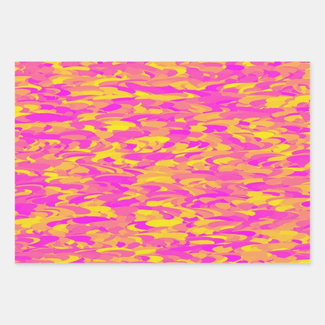 Abstract Pattern Pink Yellow Orange Wrapping Paper Sheets (Front)