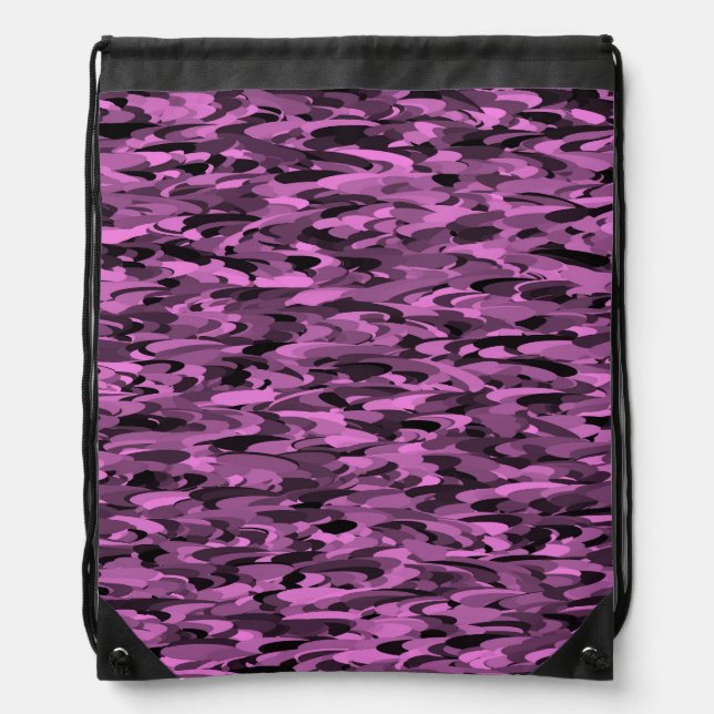 Abstract Pattern Purple Black Drawstring Bag (Front)