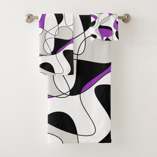 Abstract pattern - purple, gray, black and white. bath towel set (Insitu)