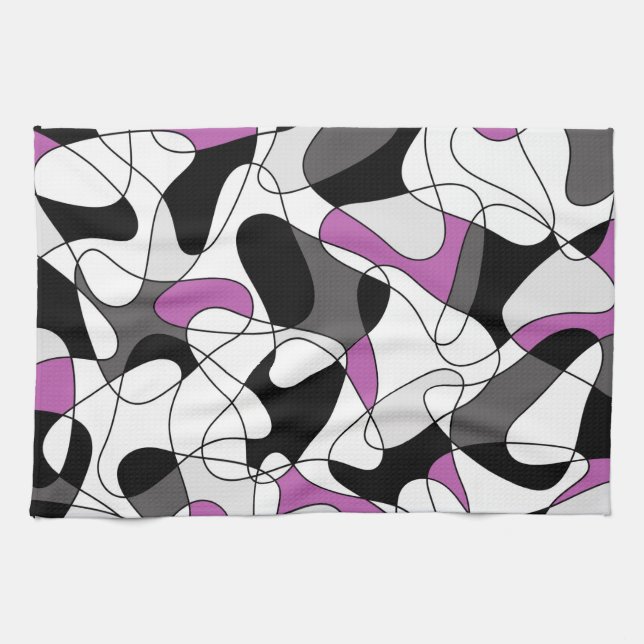Abstract pattern - purple, gray, black and white. kitchen towel (Horizontal)