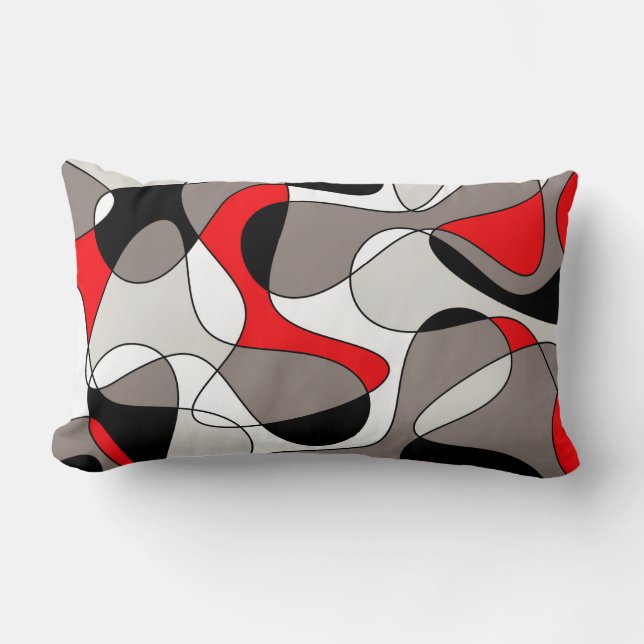Abstract pattern - red and gray. lumbar pillow (Front)