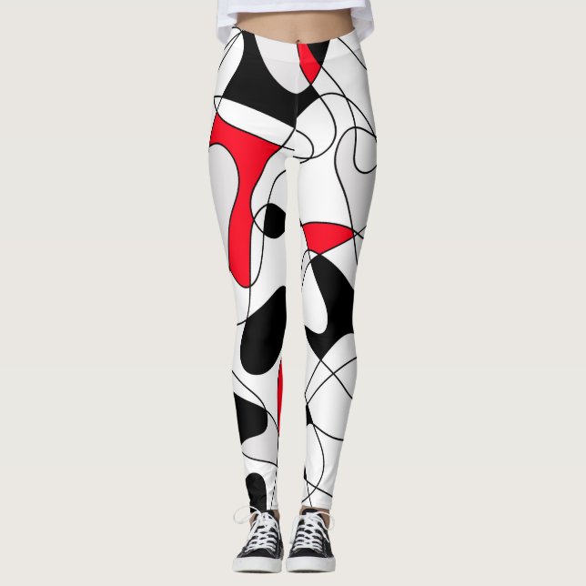 Abstract pattern - red and white. leggings (Front)