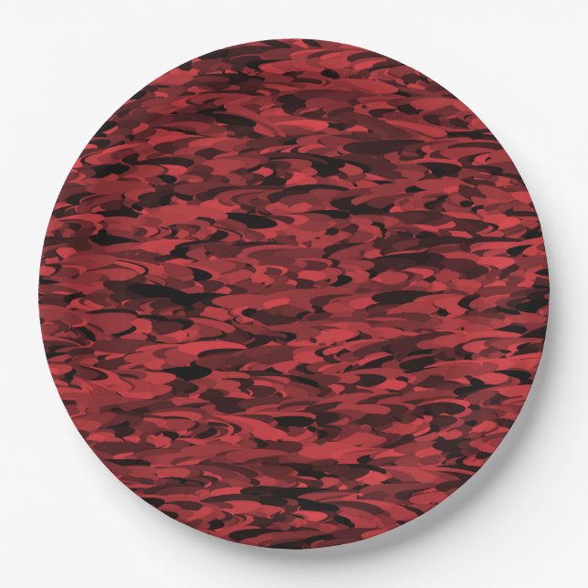 Abstract Pattern Red Black Paper Plates (Front)