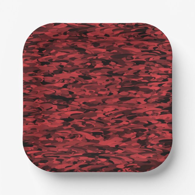 Abstract Pattern Red Black Paper Plates (Front)