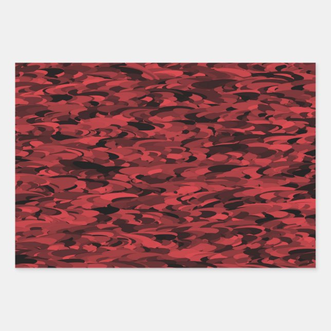 Abstract Pattern Red Black Wrapping Paper Sheets (Front)