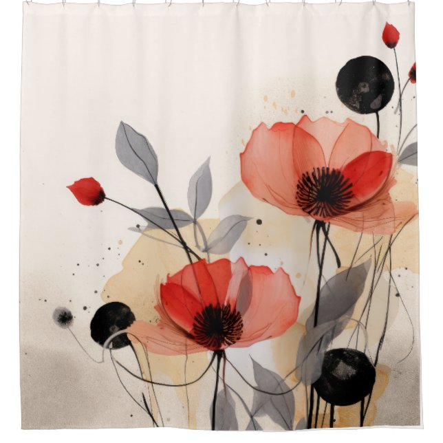 Abstract pattern red flowers background shower curtain (Front)