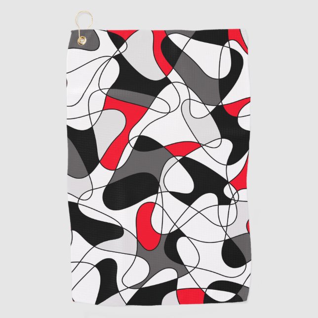 Abstract pattern - red, gray, black and white. golf towel (Front)