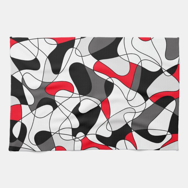Abstract pattern - red, gray, black and white. kitchen towel (Horizontal)