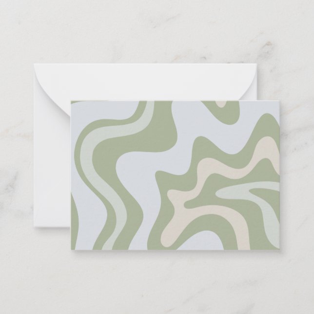 Abstract Pattern Retro Liquid Swirl in Sage Green Note Card (Front)