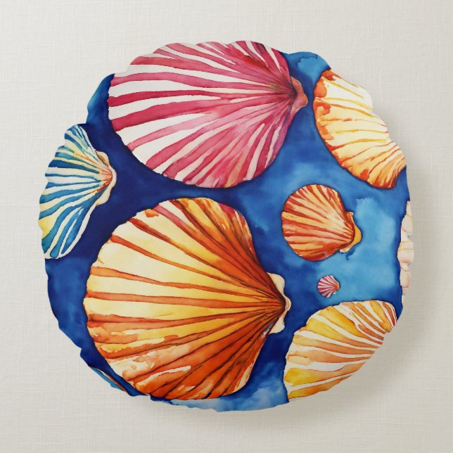 abstract pattern: shells blue brown round pillow (Front)