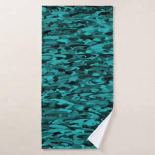 Abstract Pattern Teal Black Bath Towel