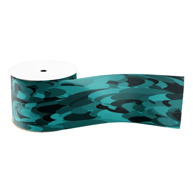 Abstract Pattern Teal Black Grosgrain Ribbon (Spool)