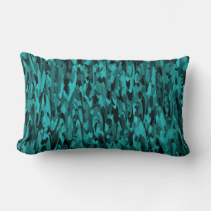 Abstract Pattern Teal Black Lumbar Pillow