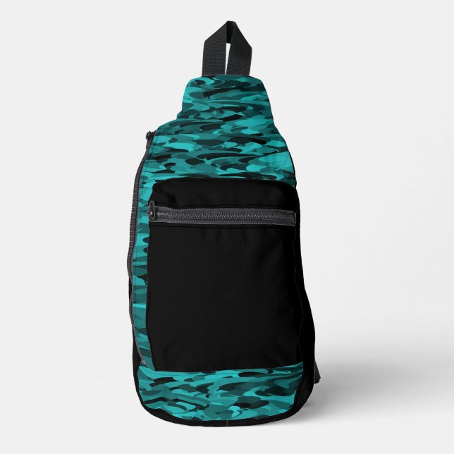 Abstract Pattern Teal Black Sling Bag (Front)